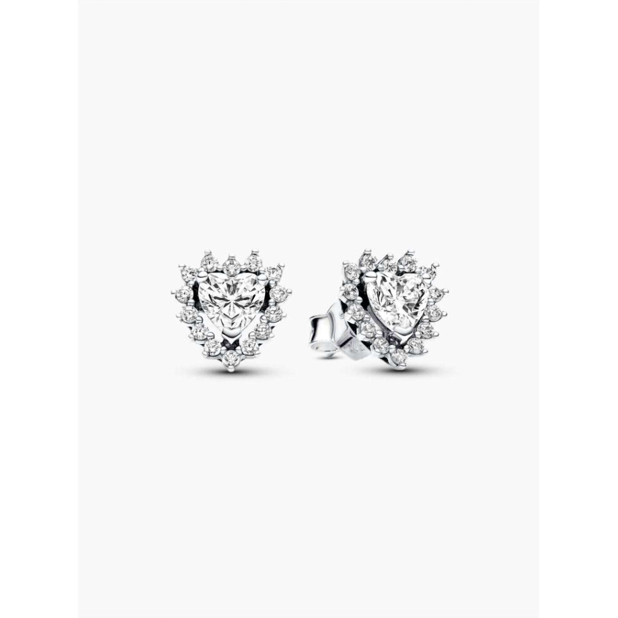 New Pandora Women's Sparkling Heart Halo Stud Earrings In Silver